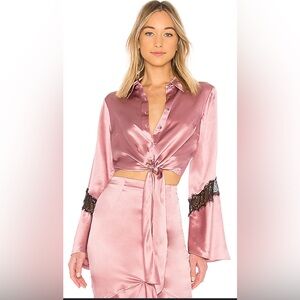 Cinq à Sept Genevieve Elegant Pink Satin Tie-Front Top